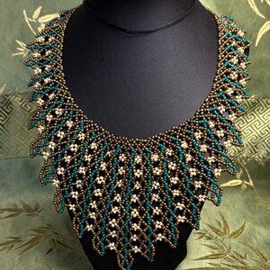 NEW Lacy beaded collar Páramo Nevado necklace in bronze, cream & teal